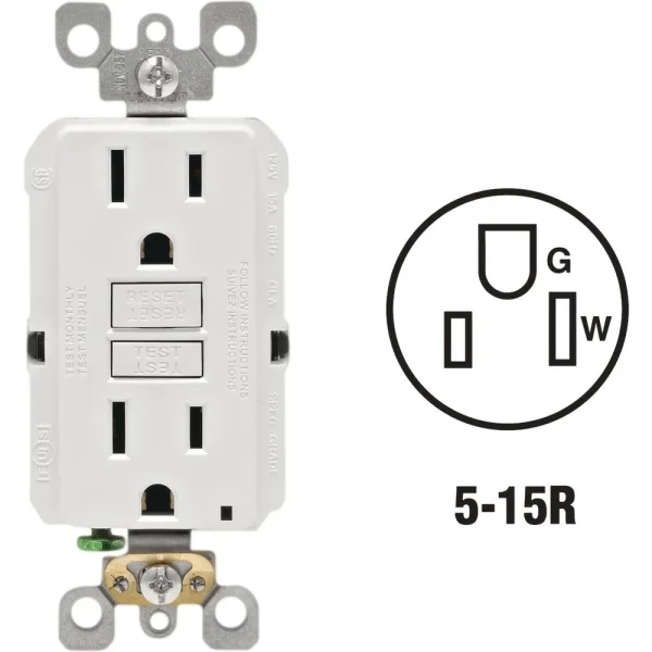 Leviton SmartlockPro Self-Test White Residential Grade Rounded GFCI Outlet