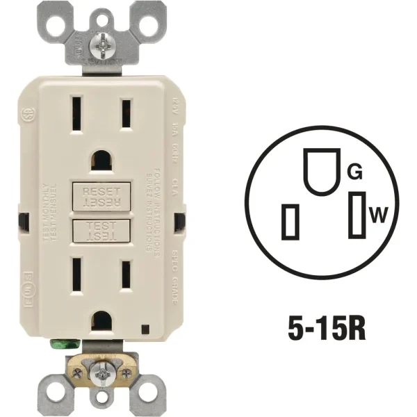 Leviton SmartlockPro Self-Test Light Almond Rounded GFCI Outlet