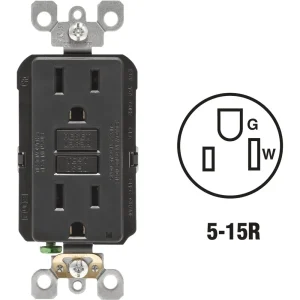 Leviton SmartlockPro Self-Test Black Residential Grade Rounded GFCI Outlet