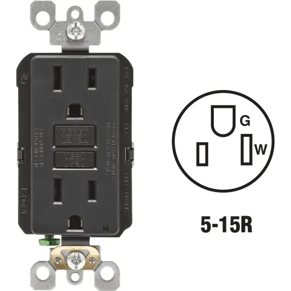 Leviton SmartlockPro Self-Test Black Residential Grade Rounded GFCI Outlet
