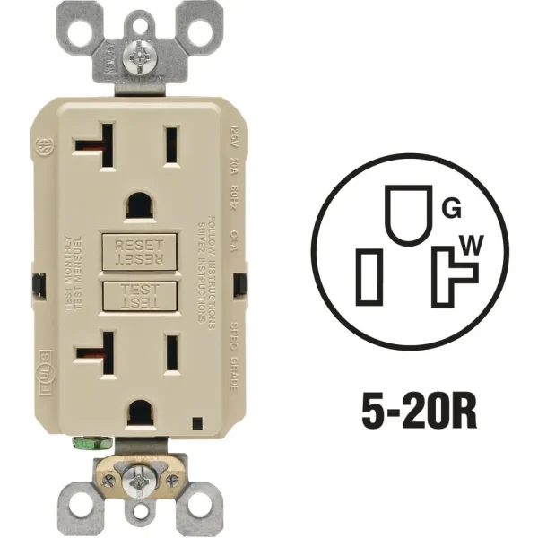 Leviton SmartlockPro Self-Test Ivory Commercial Grade Rounded GFCI Outlet
