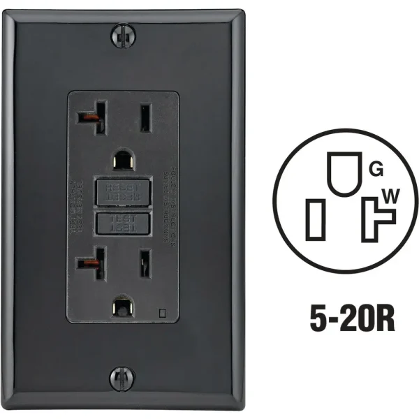 Leviton SmartlockPro Self-Test Black Commercial Grade GFCI Outlet w/Wall Plate