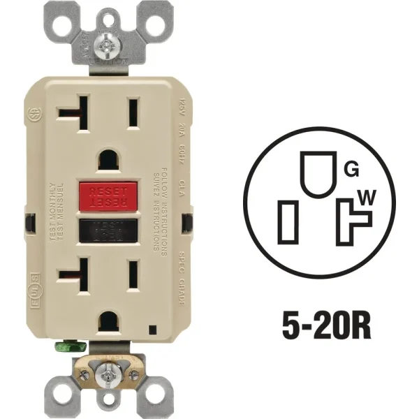 Leviton SmartlockPro Ivory Commercial Grade 5-20R GFCI Outlet