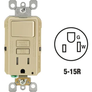 Leviton Ivory GFCI Switch & Outlet Combination With Screwless Wall Plate