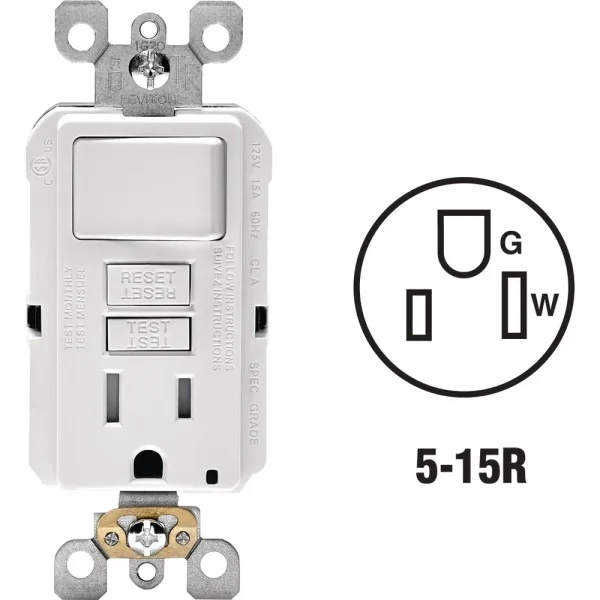 Leviton White Self-Test GFCI Switch & Outlet Combination w/Screwless Wallplate