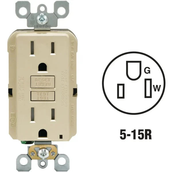 Leviton SmartlockPro Self-Test Ivory Commercial Grade 5-15R GFCI Outlet