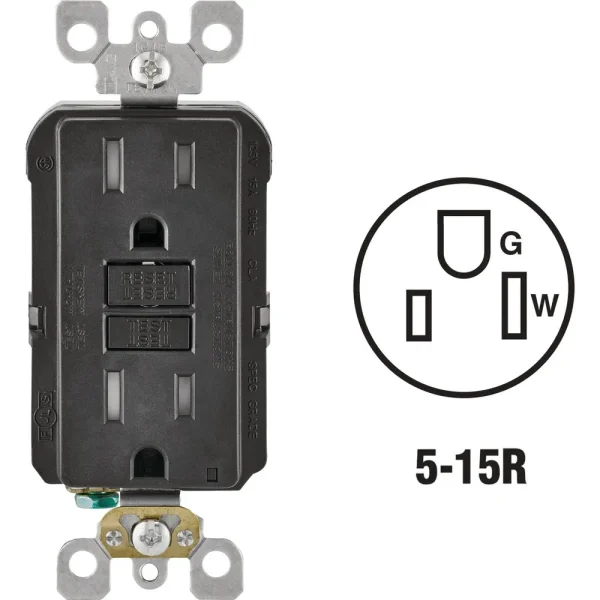 Leviton SmartlockPro Self-Test Black Commercial Grade 5-15R GFCI Outlet