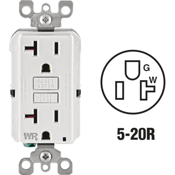 Leviton SmartlockPro Self-Test 20 Amp White Residential Grade GFCI Outlet