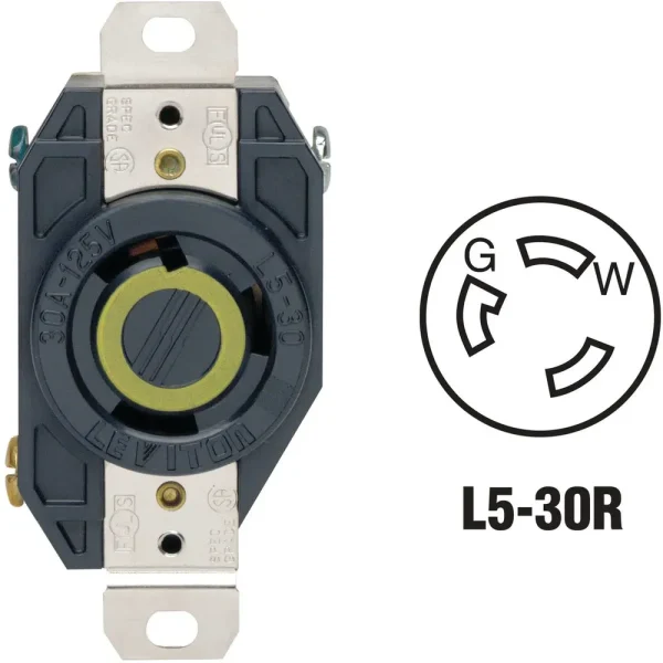 Leviton 30 Amp 125V Black Industrial Grade Locking Outlet Receptacle