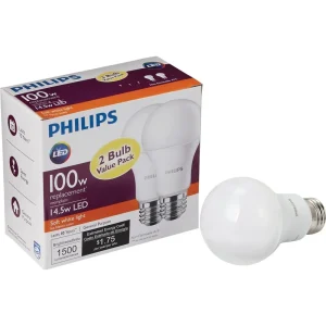 Philips A19 LED 100W Equivalent Soft White Light Bulb, 2-Pack