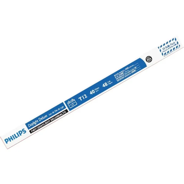 Philips 40 Watt T12 Medium Bi-Pin Fluorescent Tube Light Bulb, 10-Pack