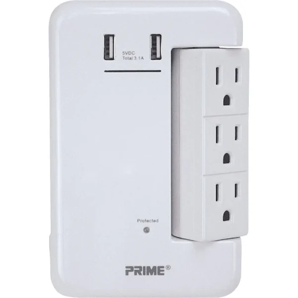 Prime Wire & Cable 6-Outlet Rotating Surge Tap USB Charger