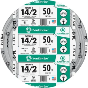 Southwire 50′ 14 AWG 2-Conductor UFW/G Wire