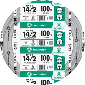 Southwire 100′ 14 AWG 2-Conductor UFW/G Wire