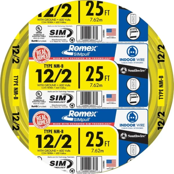Romex 25 ft. 12-2 Yellow Solid NMW/G Wire