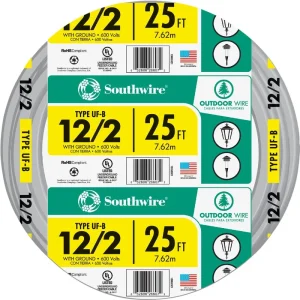 Southwire 25′ 12 AWG 2-Conductor UFW/G Wire