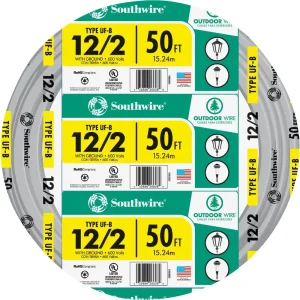 Southwire 50′ 12 AWG 2-Conductor UFW/G Wire
