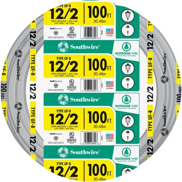 Southwire 100′ 12 AWG 2-Conductor UFW/G Wire