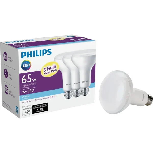 Philips BR30 LED Medium Daylight Floodlight Light Bulb, 3-Pack