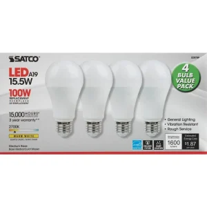 Satco 15.5 Watt A19 LED 2700K, 4-Pack
