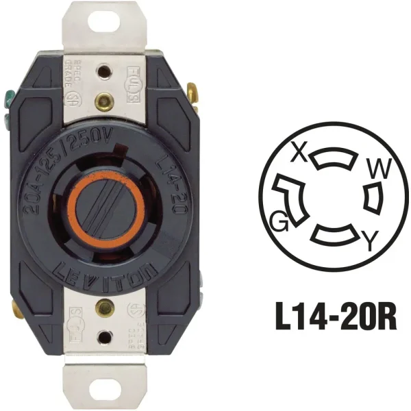Leviton 20 Amp 125V/250V Black L14-20R Locking Outlet Receptacle