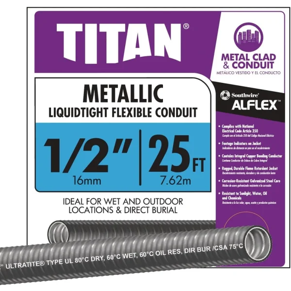 Southwire 1/2″ x 25′ Flexible Metal Conduit