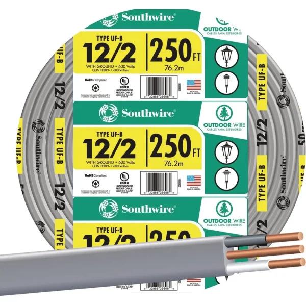 Southwire 250′ 12 AWG 2-Conductor UFW/G Wire