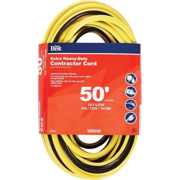 Do it Best Yellow 12/3 Heavy Duty Contractor Extension Cord, 50 Foot