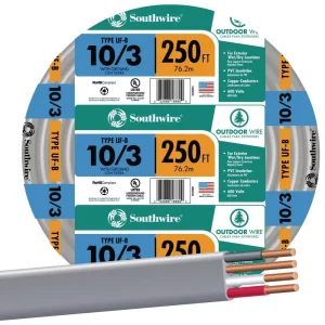 Southwire 250′ 10 AWG 3-Conductor UFW/G Wire