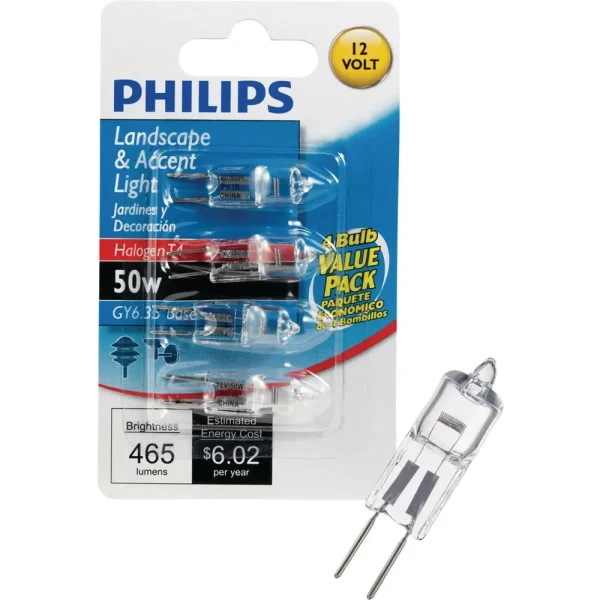 Philips 50 Watt T4 GY6.35 Halogen Special Purpose Light Bulb, 4-Pack