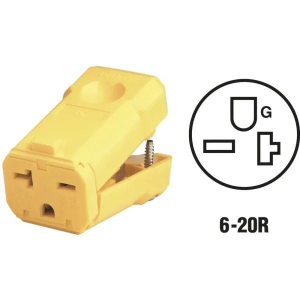 Leviton 20 Amp 250V 3-Wire 2-Pole Yellow Python Cord Connector