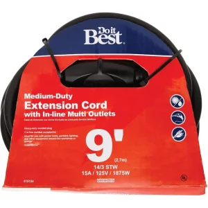 Do it Best Black 14/3 In-Line Multi Outlet Extension Cord, 9 ft