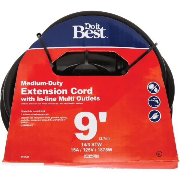 Do it Best Black 14/3 In-Line Multi Outlet Extension Cord, 9 ft