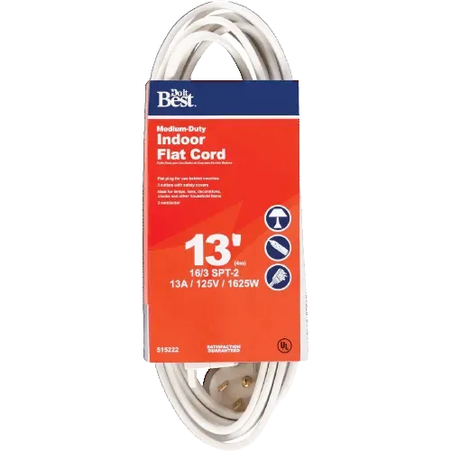 Do it Best White 16/3 Flat Plug Extension Cord, 13 ft