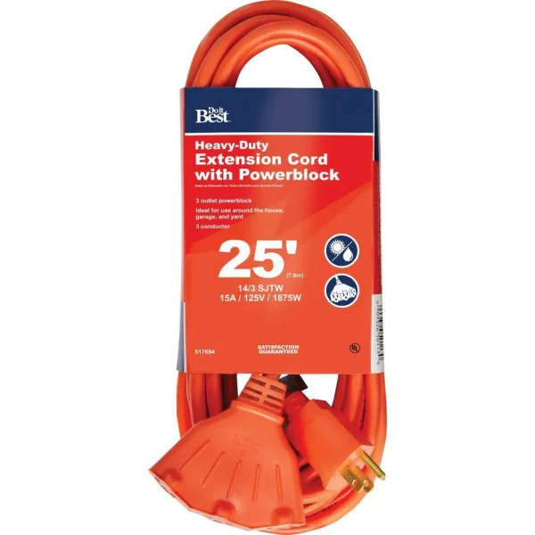 Do it Best Orange 14/3 Extension Cord with Powerblock, 25 ft
