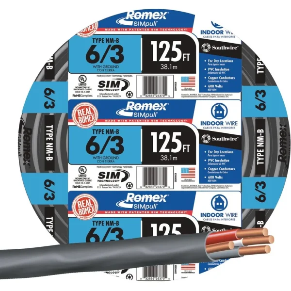 Romex 125 ft. 6-3 Black Stranded NMW/G Wire