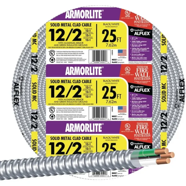 Southwire 25′ 12/2 MC Aluminum Armored Cable