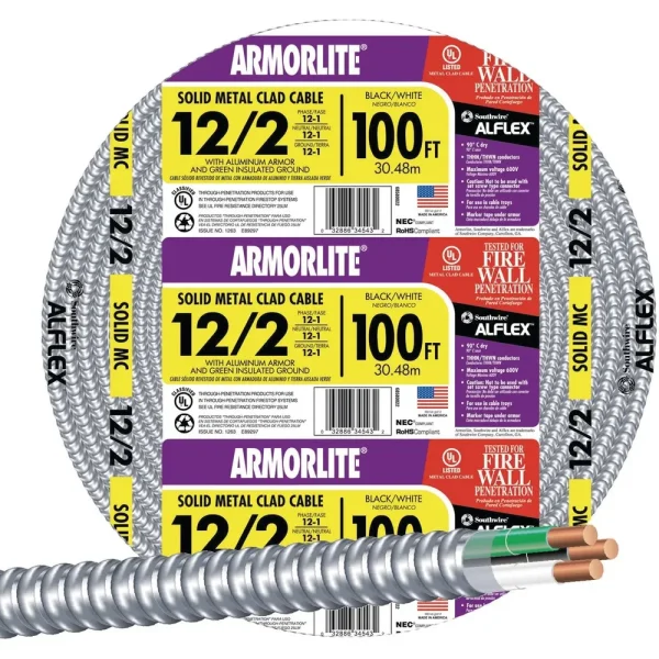 Southwire 100′ 12/2 MC Aluminum Armored Cable