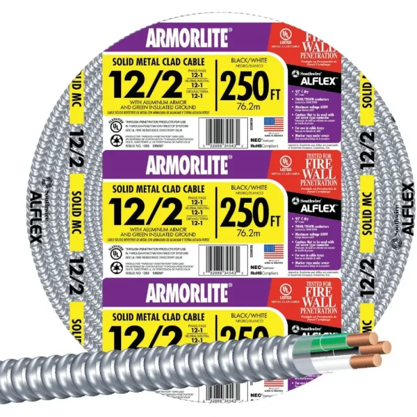 Southwire 250′ 12/2 MC Aluminum Armored Cable