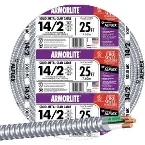 Southwire 25′ 14/2 MC Aluminum Armored Cable