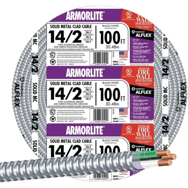 Southwire 100′ 14/2 MC Aluminum Armored Cable