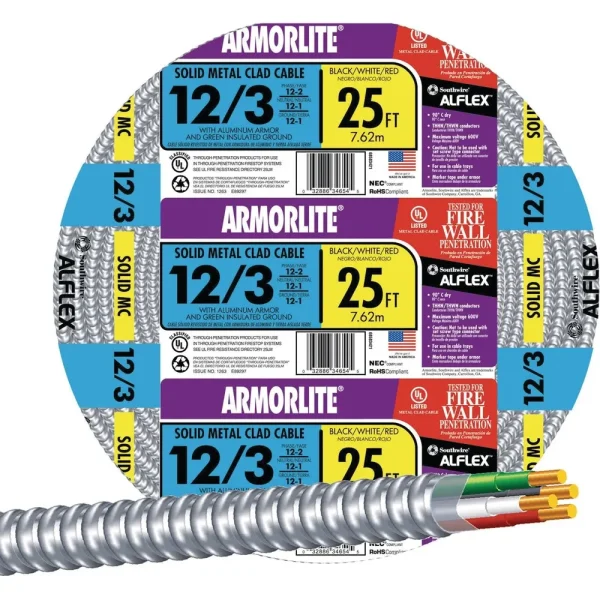 Southwire 25′ 12/3 MC Aluminum Armored Cable