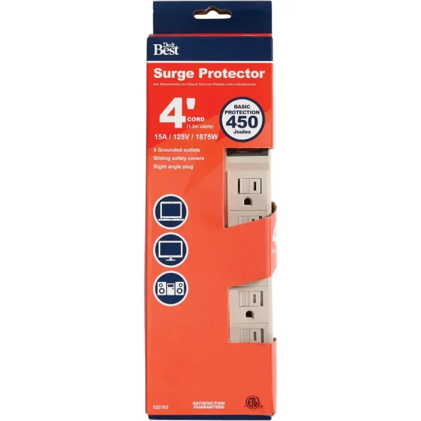Do it Best Tan 6-Outlet Power Surge Protector Strip with 4 ft. Cord