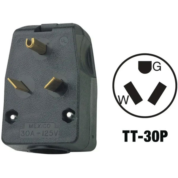 Leviton 30 Amp 125V 3-Wire 2-Pole Black Angle Power Plug