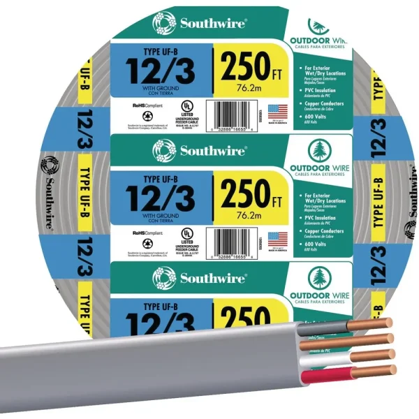 Southwire 250′ 12 AWG 3-Conductor UFW/G Wire