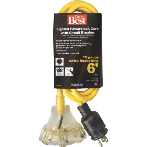 Do it Best Yellow 12/3 Circuit Breaker Protected Extension Cord, 6 ft