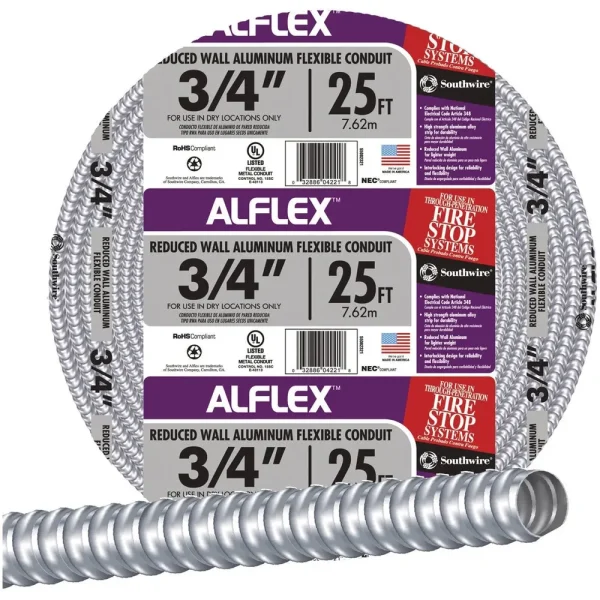 Southwire 3/4″ x 25′ Aluminum Flexible Metal Conduit