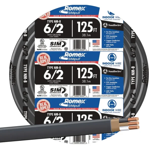 Romex 125 ft. 6-2 Black Solid NMW/G Wire