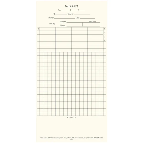 Forestry Suppliers Tally Sheets for Tally Books