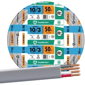 Southwire 50′ 10 AWG 3-Conductor UFW/G Wire